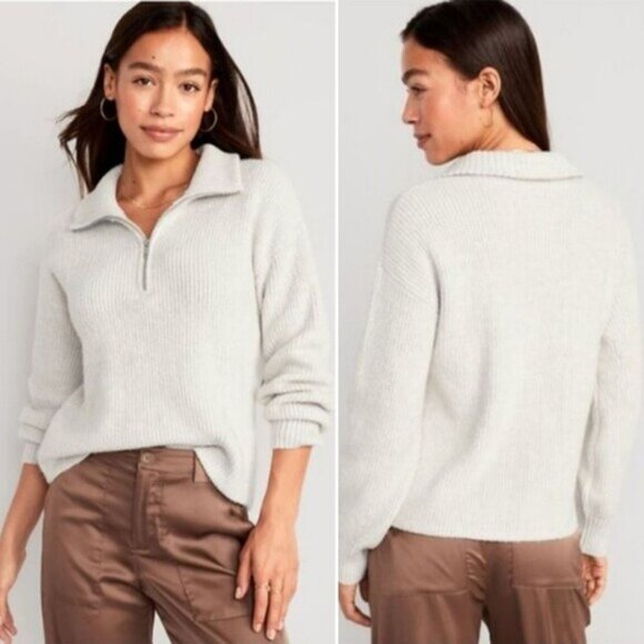 OLD NAVY Shaker-Stitch Half Zip Go-Recycled Pullover Sweater Ivory Sz XXL - Picture 1 of 16
